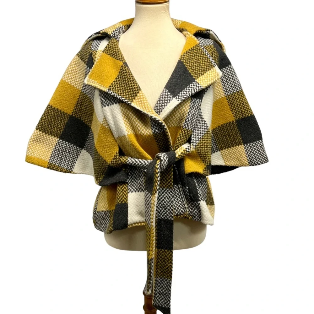 Cartonnier Anthropologie Wool Blend Plaid Cape Coat Women’s Medium